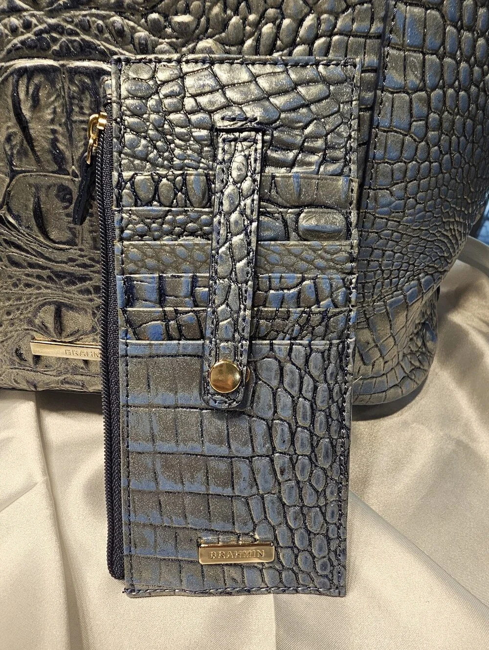 Brahmin Large Abigail Tote & Matching Slim Card Wallet Serenity Ombre Melbourne - Picture 8 of 13